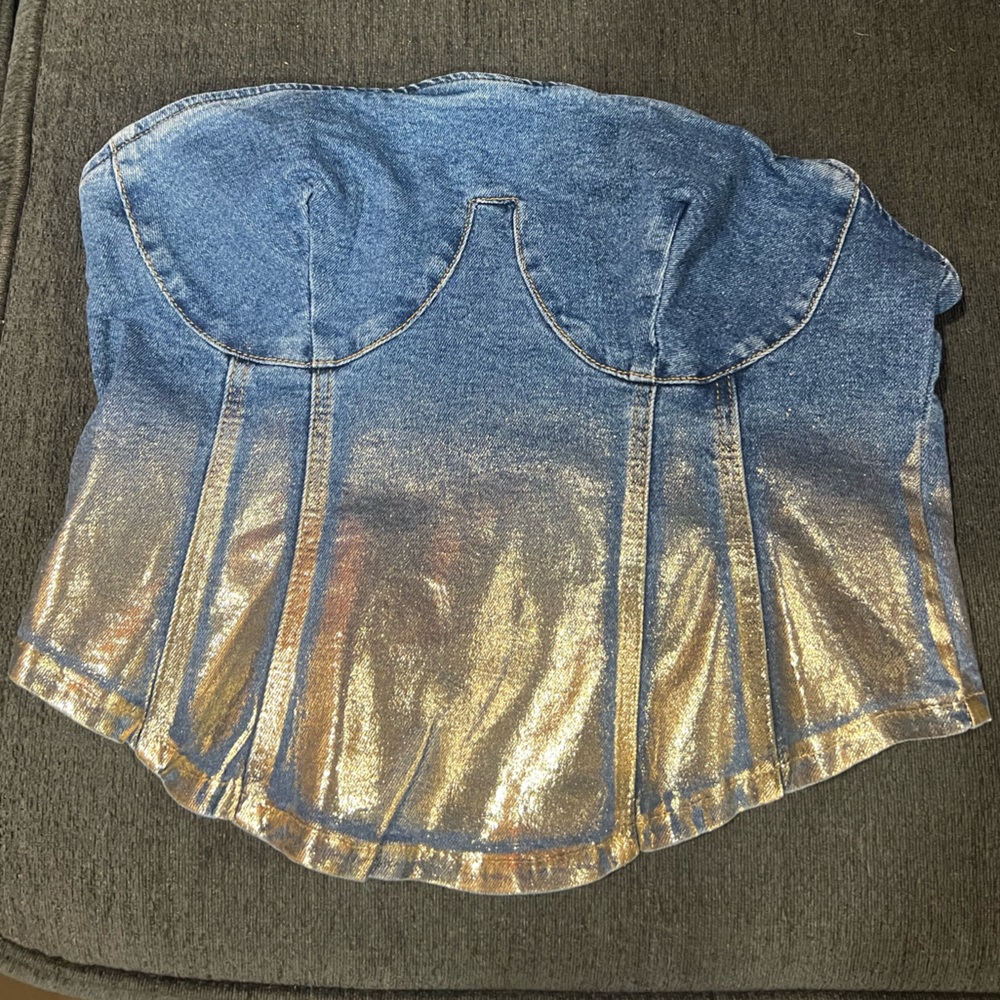 Brand new F21 denim/gold tube top